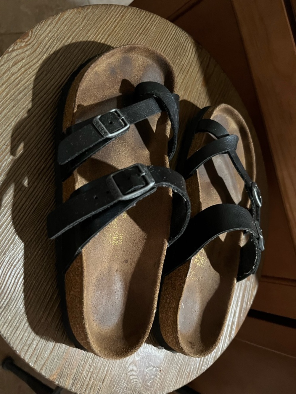 Birkenstock Black Leather Triple Strap Sandals
